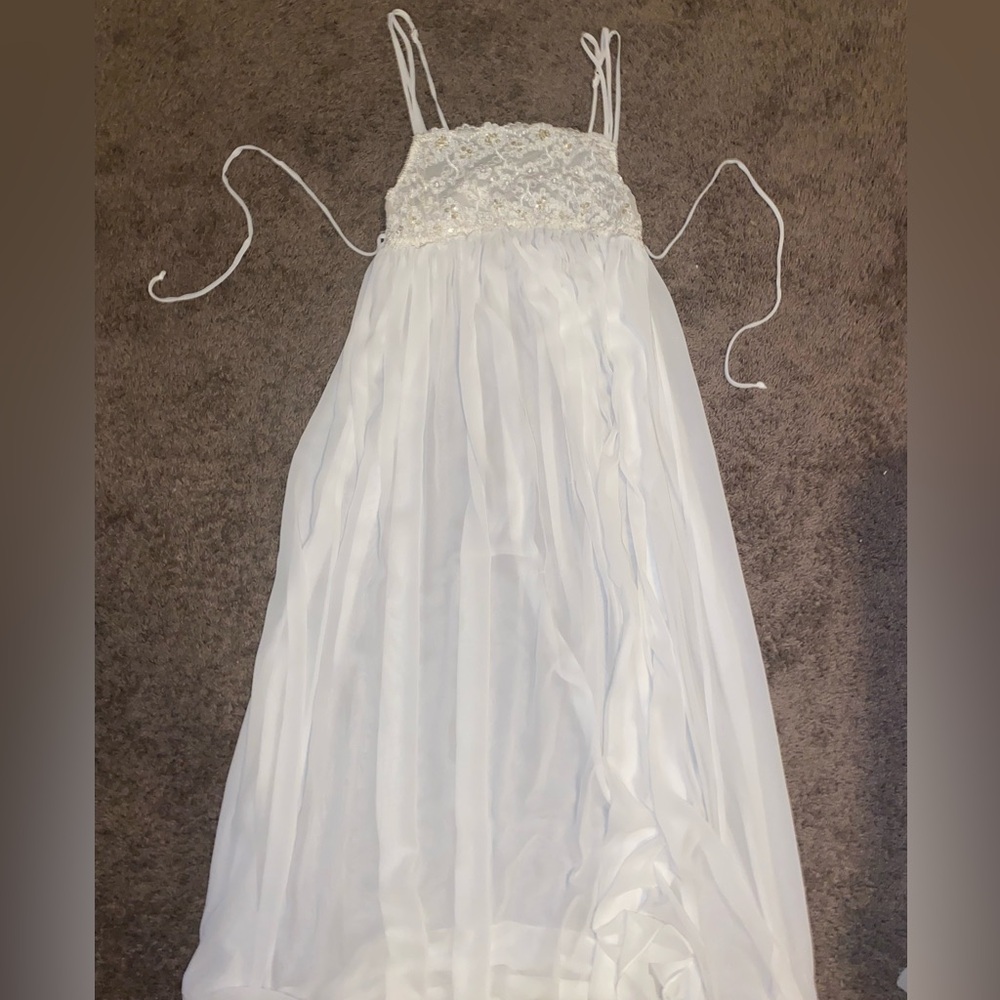 white beaded long mesh nightgown/slip dress